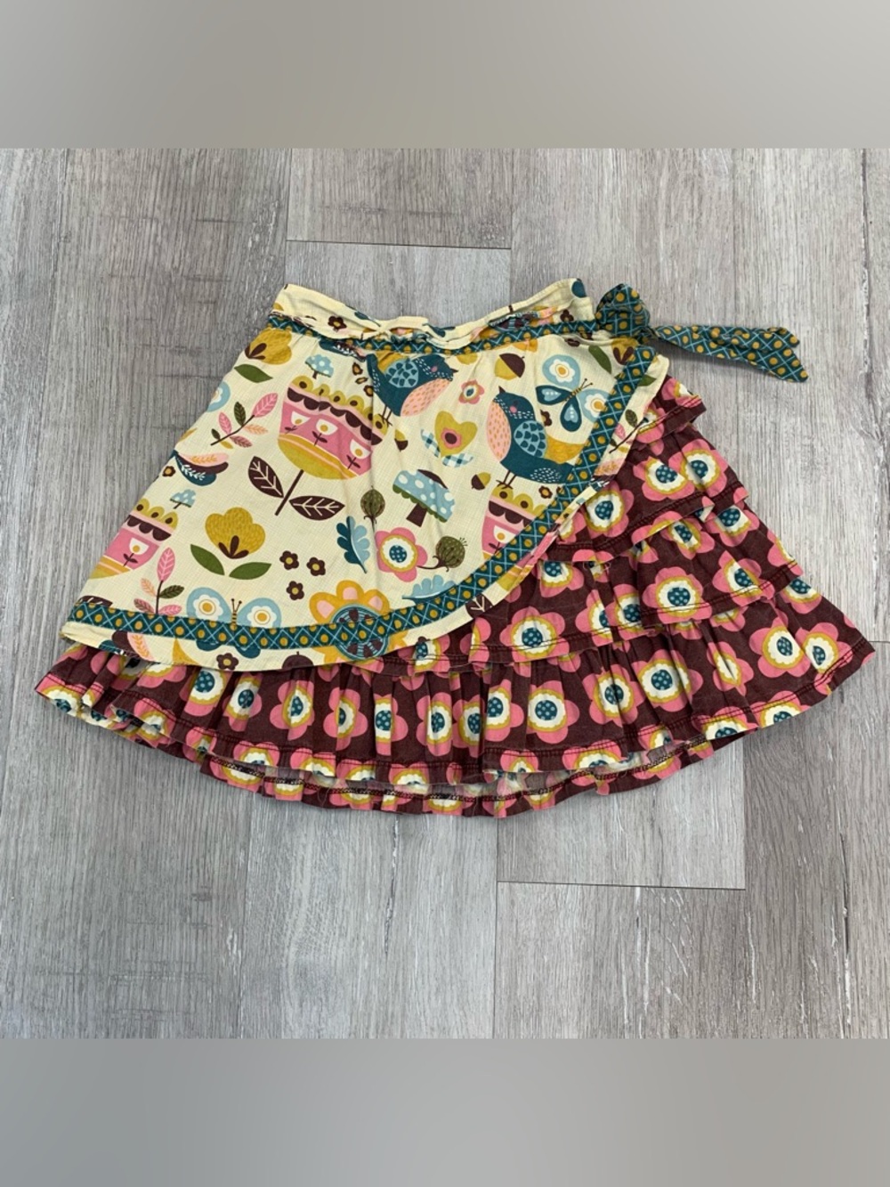 Jelly The Pug Cream And Pink Floral Tiered Faux Wrap Skirt